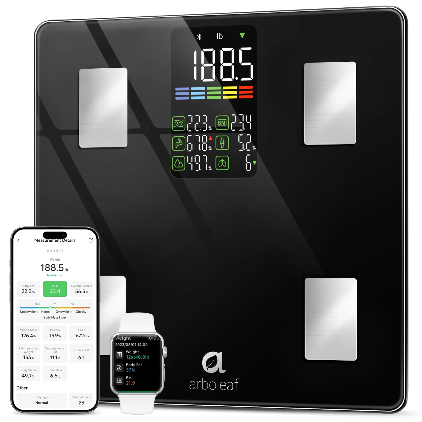 Arboleaf Smart Body Fat Scale 500lb, 5.35