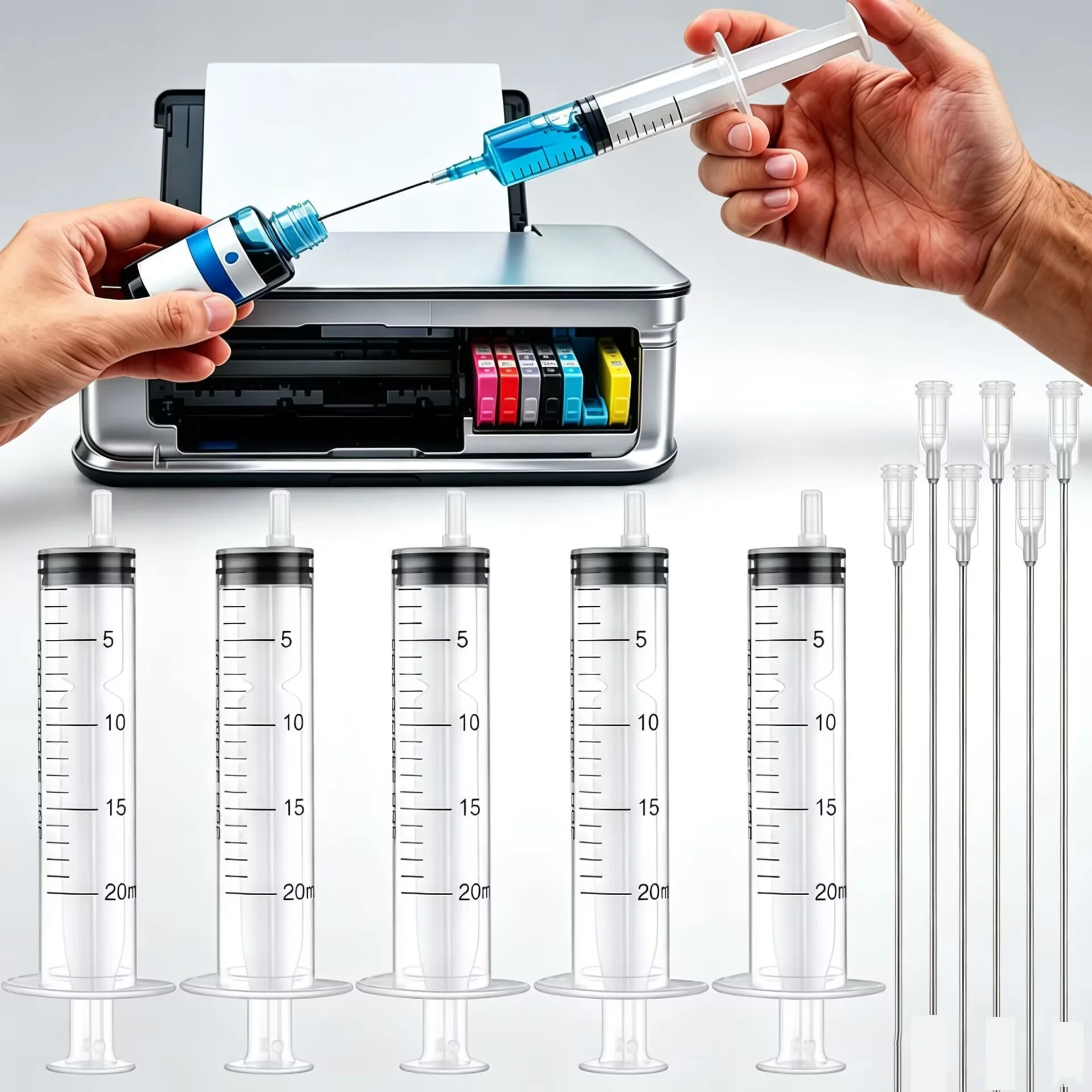 20 ml / 3 ml ink replenishment syringe,with 10 cm flat-head needle,for printer cartridge replenishment and scientific laboratory
