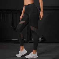 Pantaloni da Yoga a vita alta in rete con tasche Leggings per le donne Leggings da allenamento per il controllo della pancia per le donne