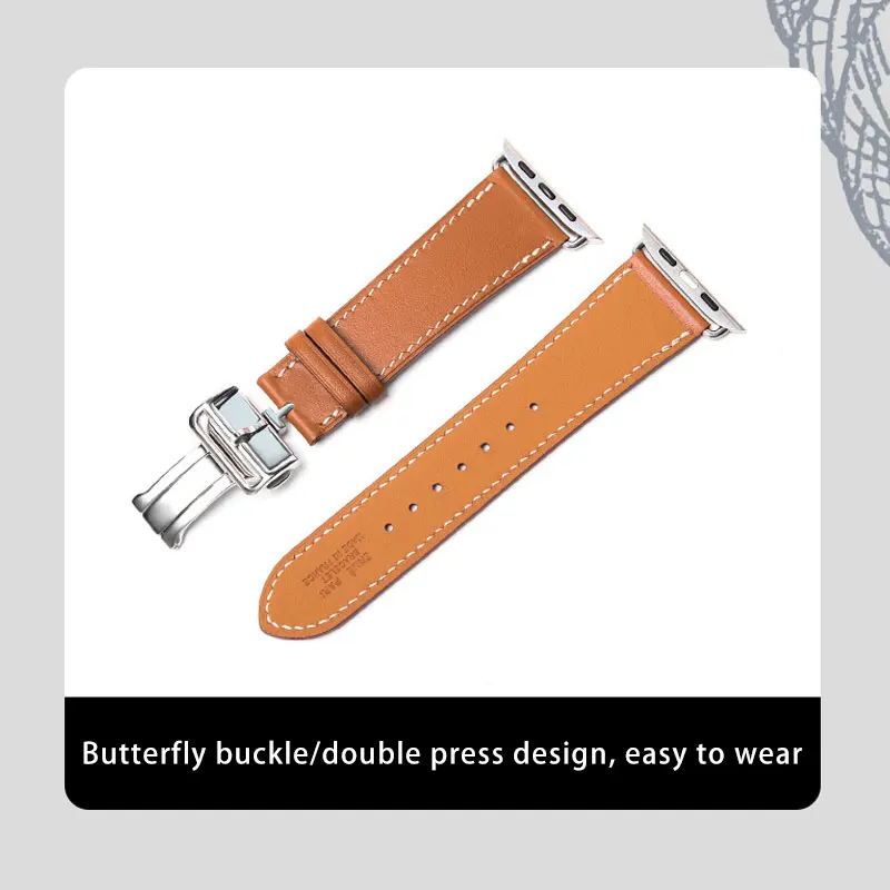 Deployment Buckle Strap For Apple Watch Ultra Band 49mm 44mm 45mm 41mm 40mm iwatch 8 7 6 5 High-quality Genuine Leather Bracelet