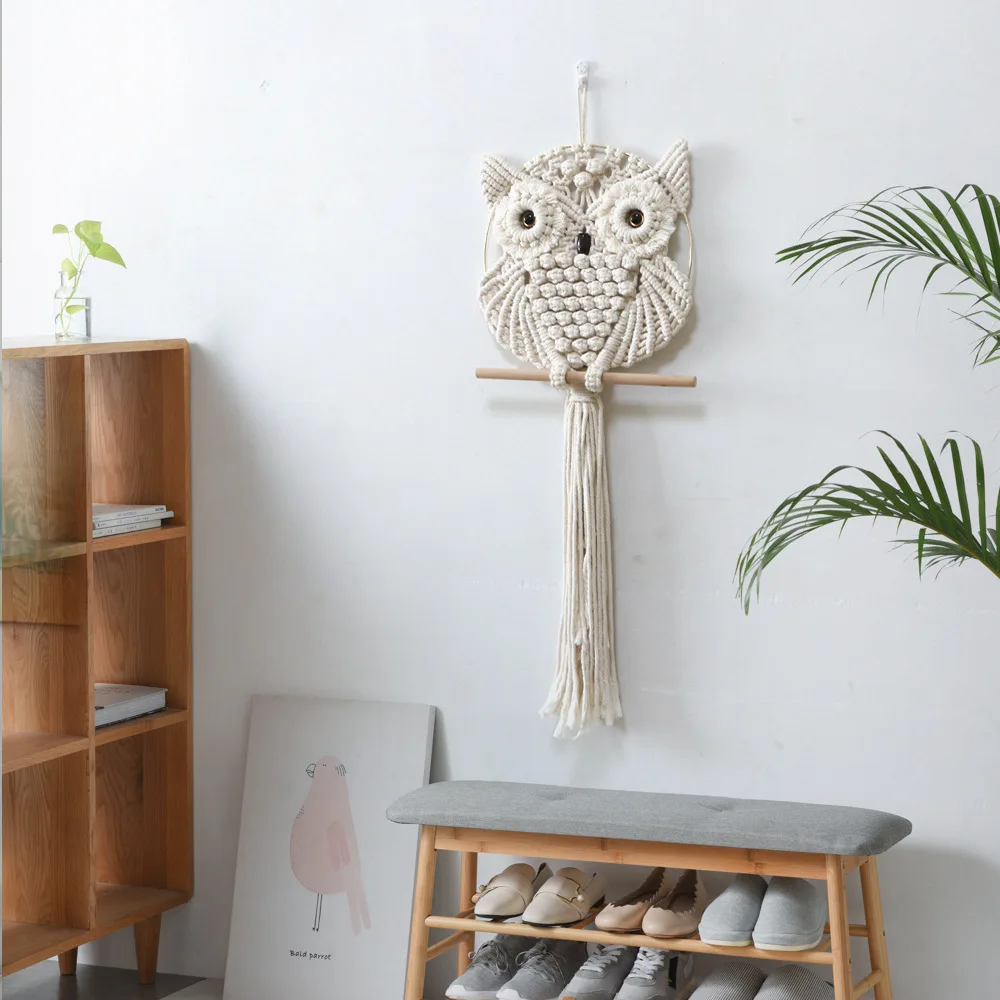 Owl Pendant Lace Wall Hanging Tapestry Art Hand Woven Bohemian Style Decoration Basket Wall Tapestry Boho Decor Home Decor view 3