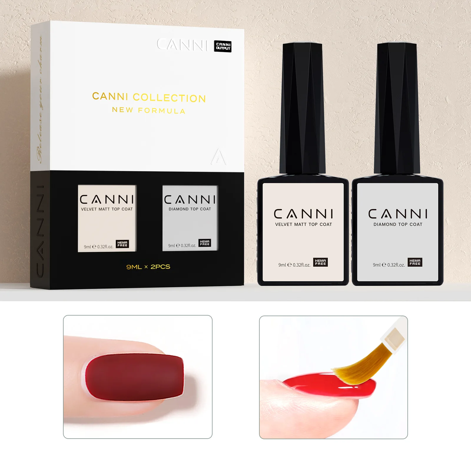 2 Stück*9ml CANNI HEMA FREE Diamond Top Coat PH-Bond zum Dehydrator Semi-Permanent Nagel-Gel-Lack Abziehbarer UV-LED-Gel-Nagellack – Detail 14