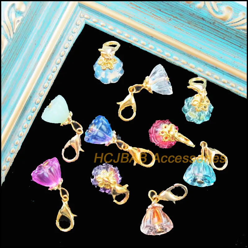 10Pcs Mixed Lotus Seedpod Charms Gold Color Leaves Bail With Clasps 10x13mm