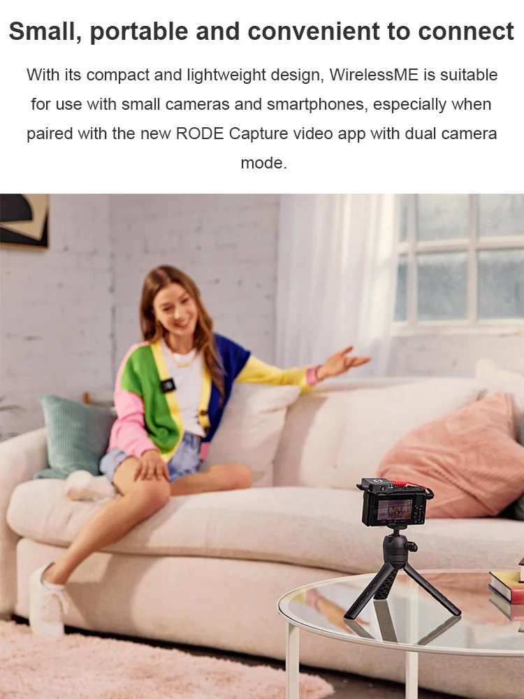 RODE Wireless ME Wireless Lapel Mikrofon Mini Portable Lavalier Mic dengan Smart Gain Assist & Transmisi 100M untuk Ponsel/Kamera