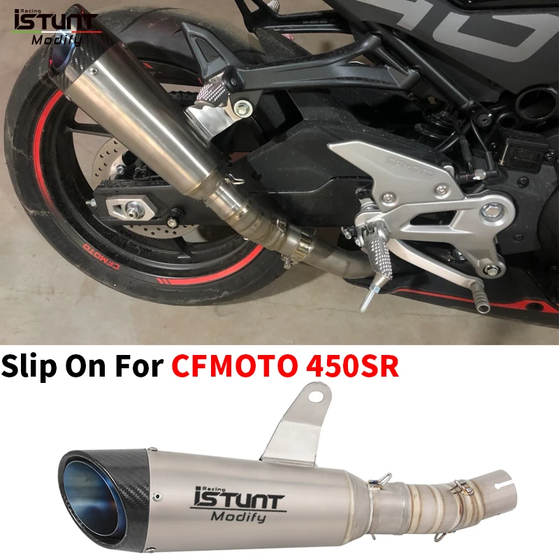 

Надевается для CFMOTO 450SR SS NK 2022 2023, модернизированная выхлопная система мотоцикла, глушитель из углеродного волокна с трубой среднего звена из титанового сплава