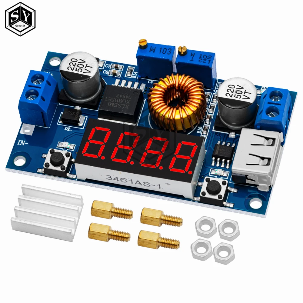 BAISHUN 1PCS 5A 75W Adjustable 5A CC/CV Power Step-down Charge Module LED Driver USB Voltmeter Ammeter Voltage Regulator