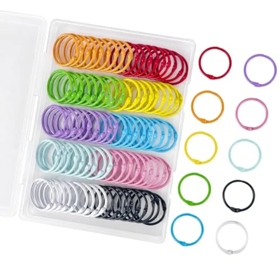 

100 Pack Loose Leaf Binder Office Book Rings 1-Inch, with Metal Nickel Plated for Key, for Index Cards and School Assorted Colo