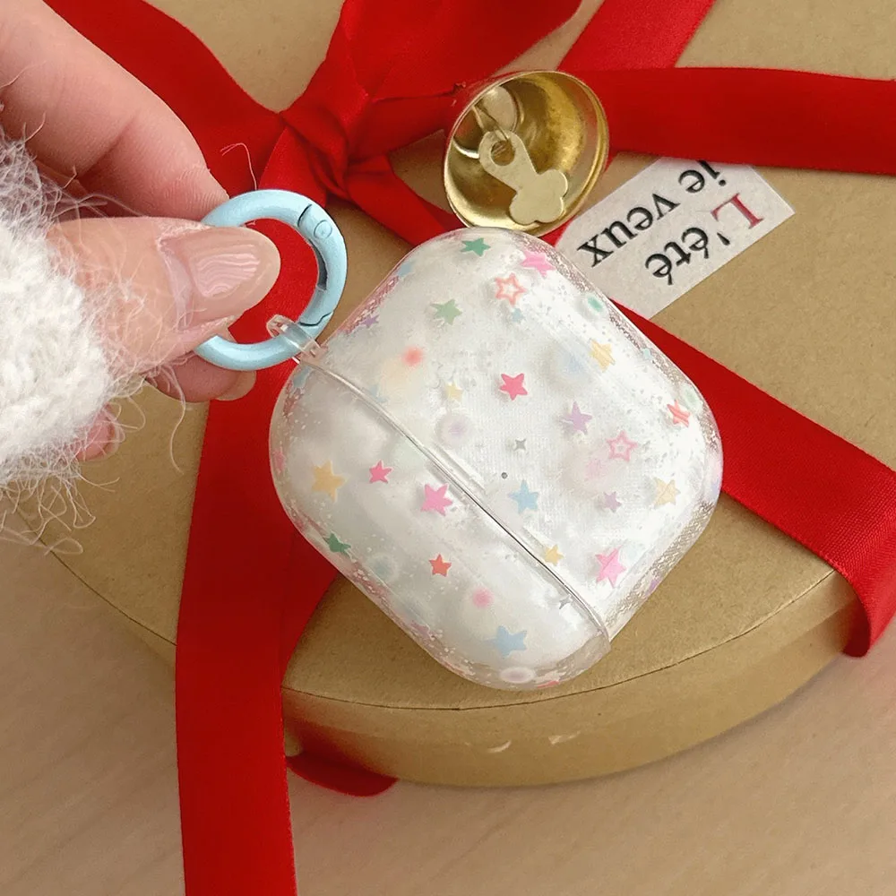 Przezroczyste kolorowe etui z gwiazdami do słuchawek AirPods 4 ANC 2 3 Pro 2nd AirPod Pro2 Miękkie etui ochronne z haczykiem