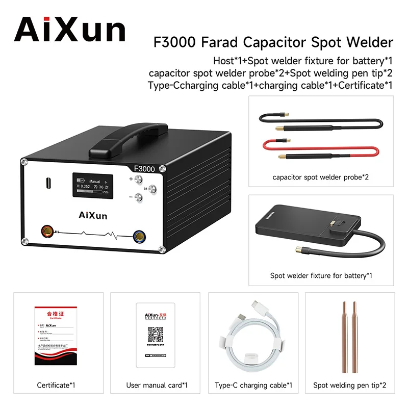 

AIXUN F3000 Farad Capacitor Spot Welder with Multiple Working Modes 3A 9V Powerful Weld Joint without Loose Welding Machine