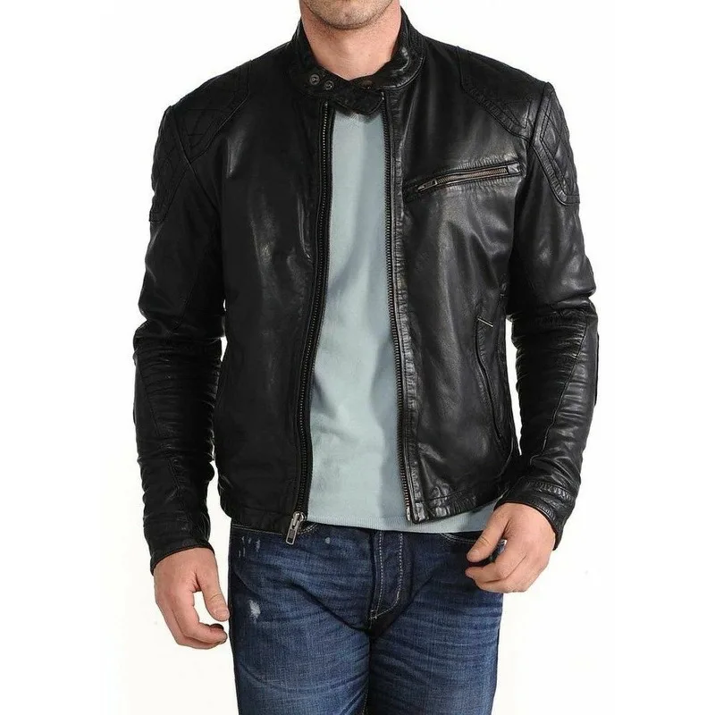 

Men's Leather Jacket Slim Fit Men's Jacket Motorcycle Biker Café Racer Style