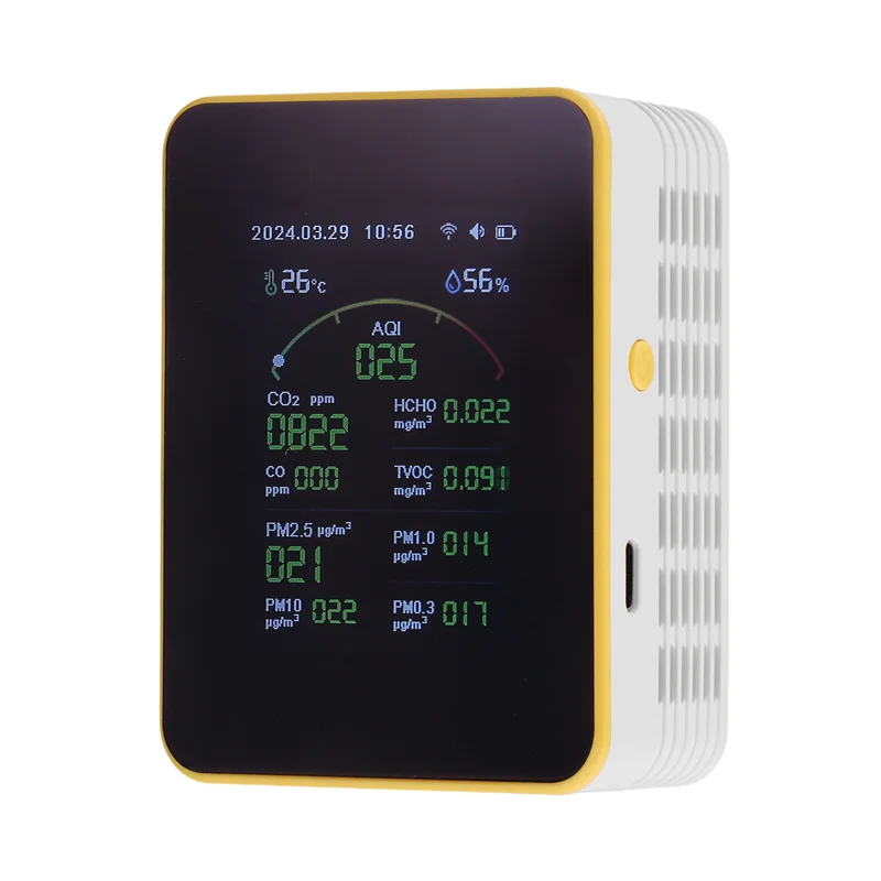 Y43A-Tuya Wifi 15In1 كاشف جودة الهواء المنزلية المحمولة PM0.3 PM1.0 PM2.5 PM10 CO CO2 TVOC HCHO تستر ساعة متعددة