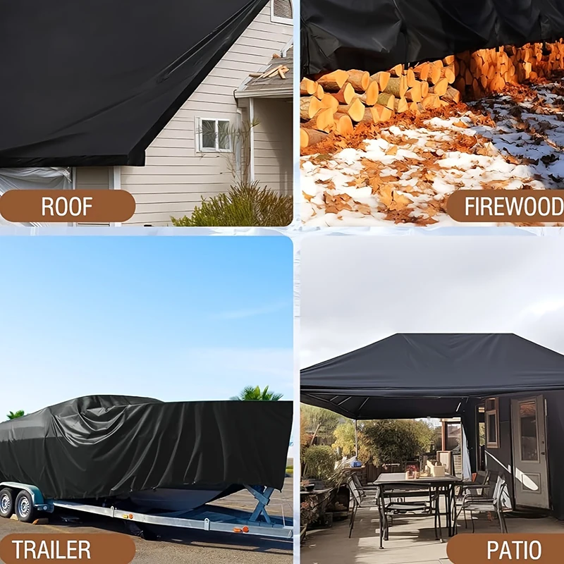 Black Tarpaulin Heavy-Duty Waterproof Tarp uv-proof Multipurpose Outdoor Protection Cover Camping Farming Patio garden Boat RV