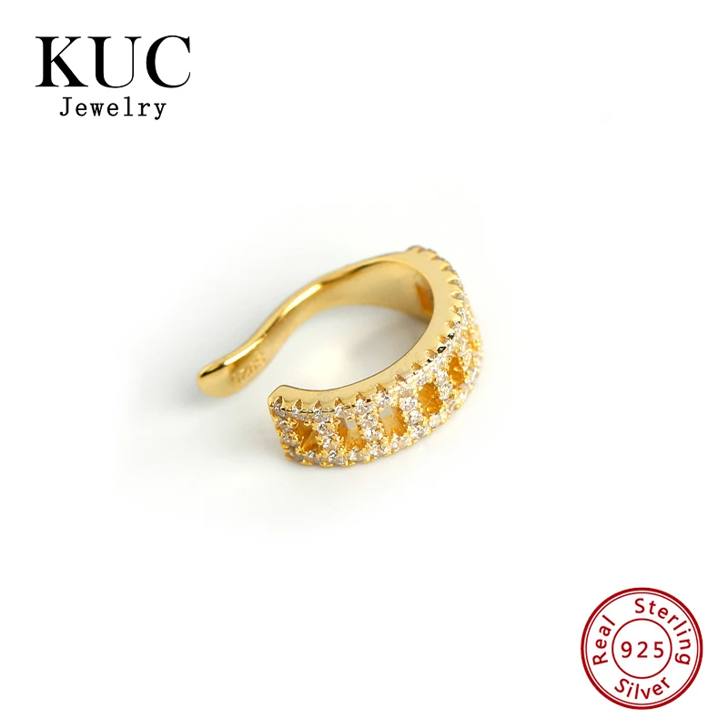 Women Fine Jewelry Light Luxury 925 Sterling Silver CZ Ear Clip 18K Gold Plated Zircon Ear Cuffs Earrings