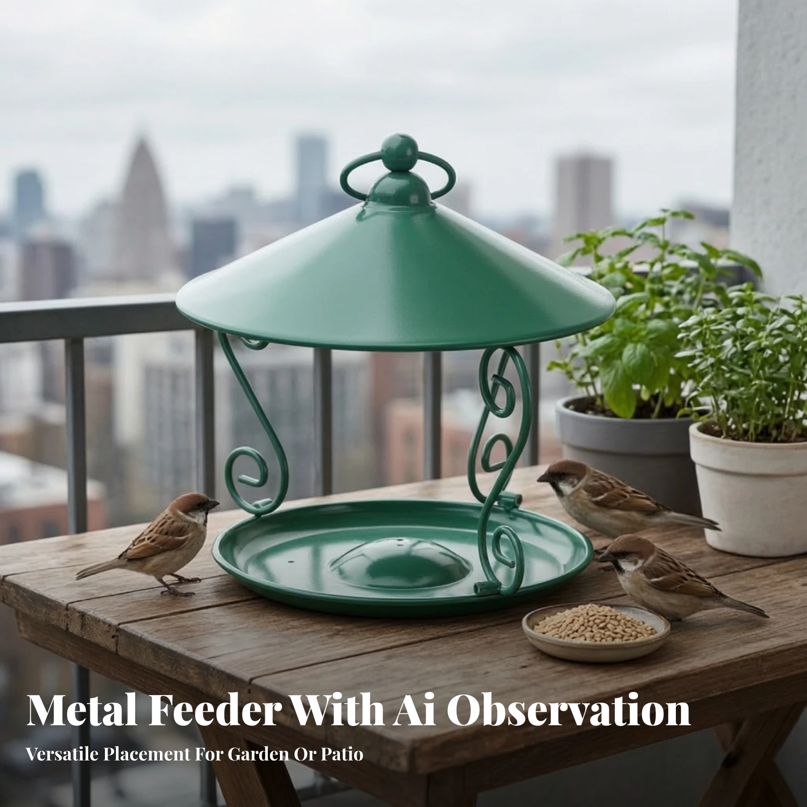 Hanging Bird Feeder Metal Birdfeeder Hanging Tray Feeding Station Heavy-Duty for Wild Birds, Garden, Backyard view 3