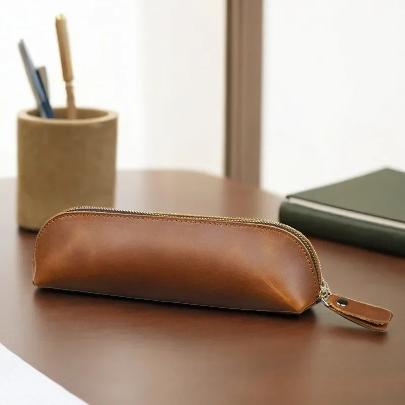 Genuine Leather Pencil Case Retro Pencil Bag Vintage Style Handmade Pen Bag From Cowhide Storage Bag For Journal Travel Supplies