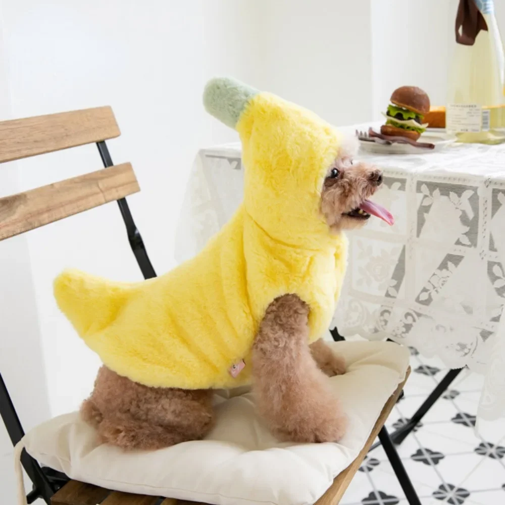 Pet Winter Banana Transformation Dress Funny Halloween Dress Warm Cat Dog Teddy Pet Clothing Plush Banana Coat Puppy Clothes