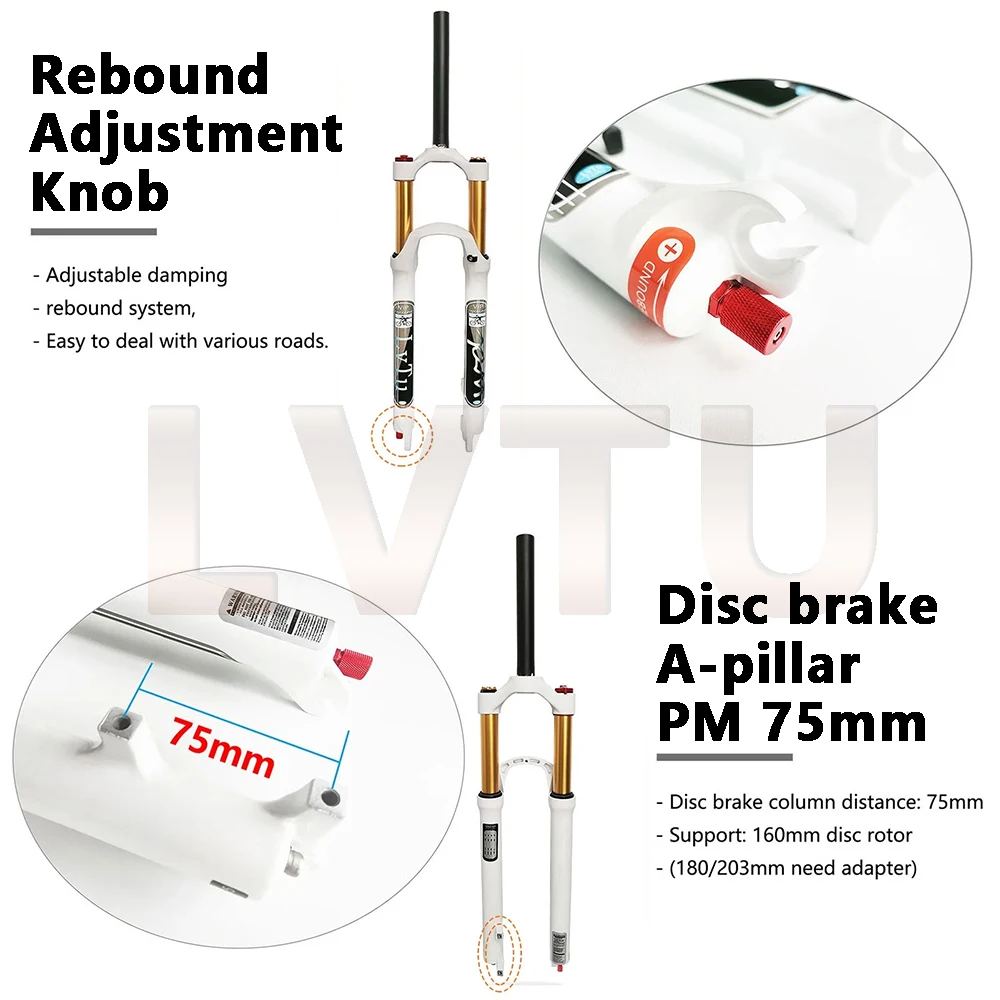 Mountain Bike Air Fork, 26 27.5 29 inch Suspension Fork, Magnesium Alloy, 140MM Travel, Damping Function Shock Absorber