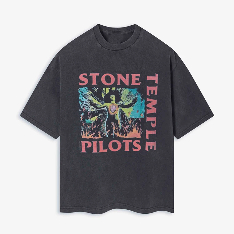 

A Short-sleeved T-shirt with American Retro Print Aged and Washed Accessories From A Rock Band Ins Y2k Hot Sell New Brand