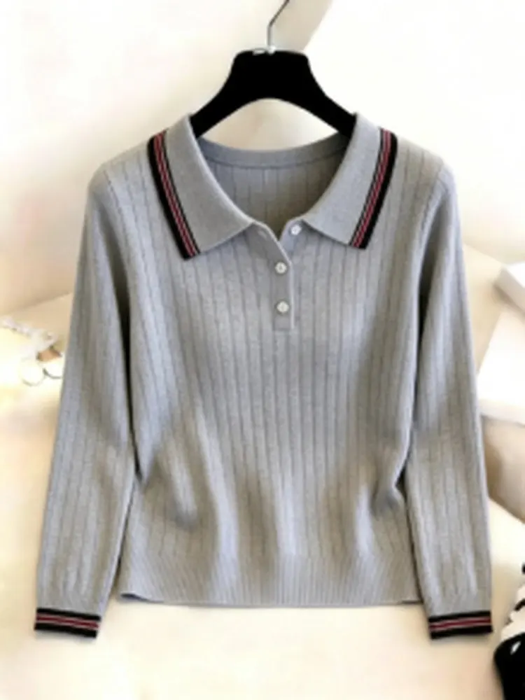 Slim Fit Long Sleeve  Neck Knitted Sweater Women Early Autumn Thin Simple Style Pullover Base Shirt Casual Fashion