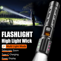 1000LM Ultra Bright LED Flashlight Type-C Rechargeable Long Range Zoom Tactical Torch Outdoor Emergency Camping Fishing Lantern