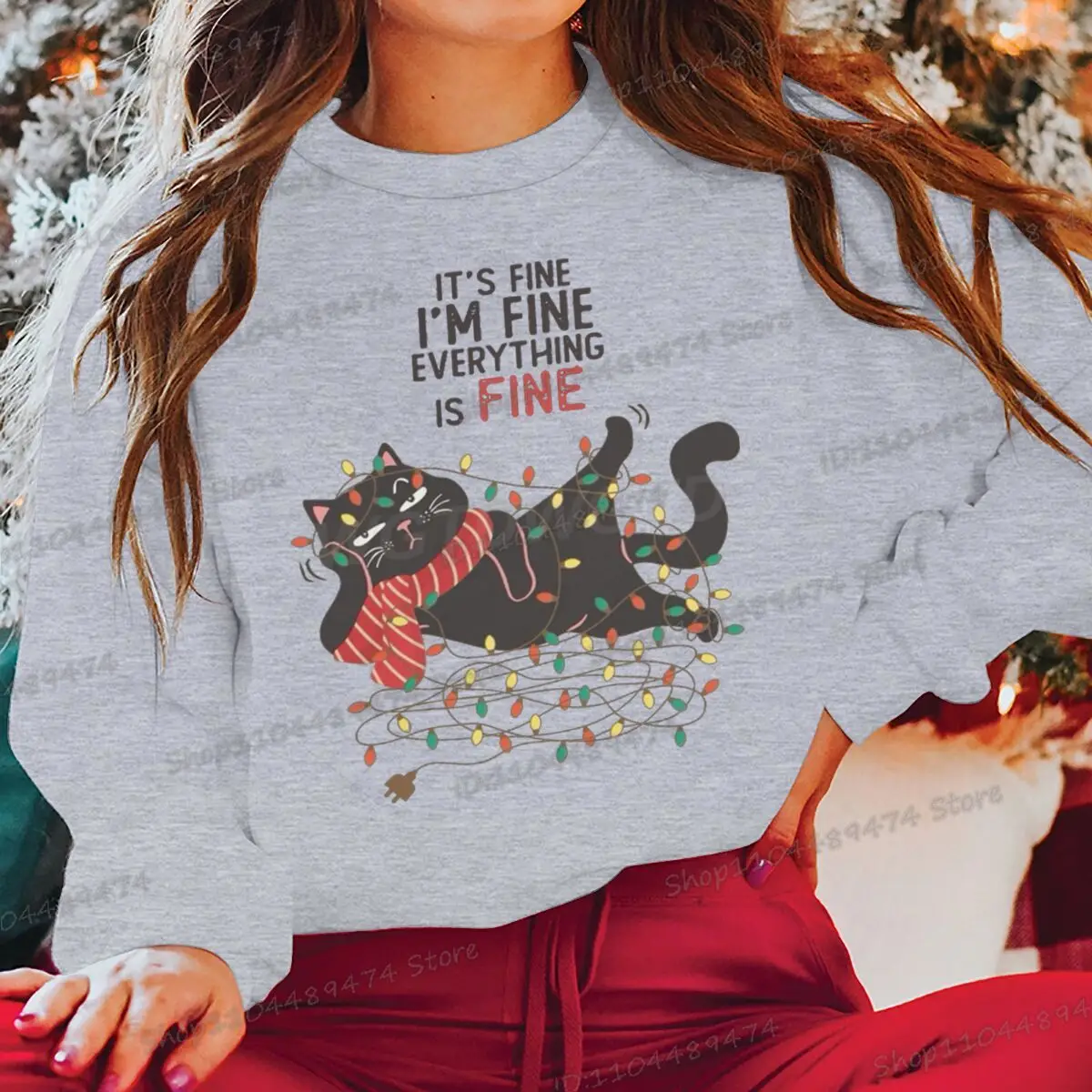 موضة القط عيد الميلاد ضوء سلسلة البلوز إنه جيد أنا غرامة طباعة الشارع الشهير النساء الرجال طويلة الأكمام مضحك عيد الميلاد بلوزات