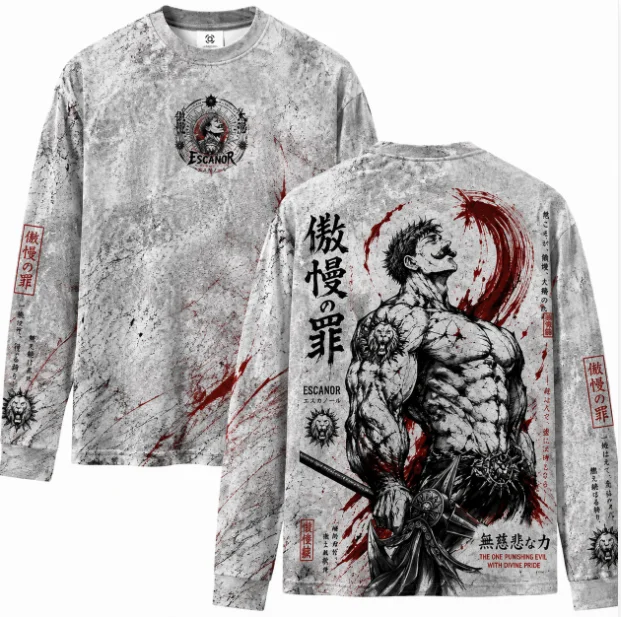 다크 레트로 애니메이션 스타일 풀 프린트 긴팔 티셔츠 - Tee Graphic Print 리뷰 및 가격