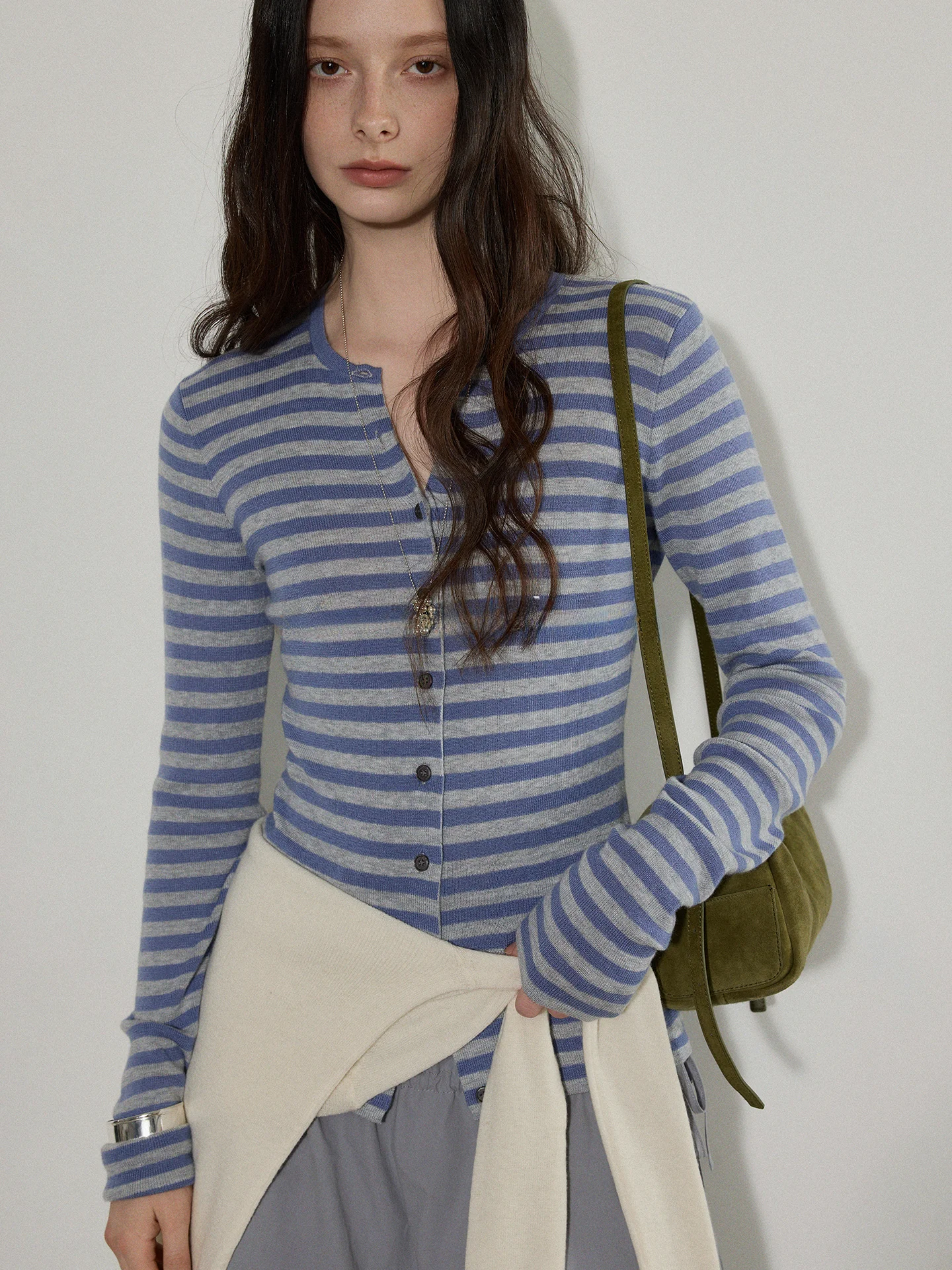 

Женский вязаный кардиган Lofi Choose с длинными рукавами и полосками, новый весенний стиль, простой, универсальный, модный, на любой сезон