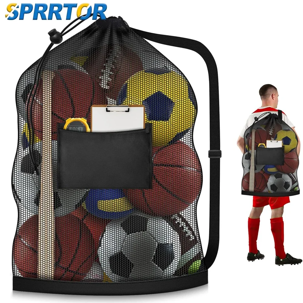 1pc Large Capacity Football Basketball Drawstring Ball Bag Ball Storage Bag Sports Equipment Organiser Bag Shoulder Easy Carry