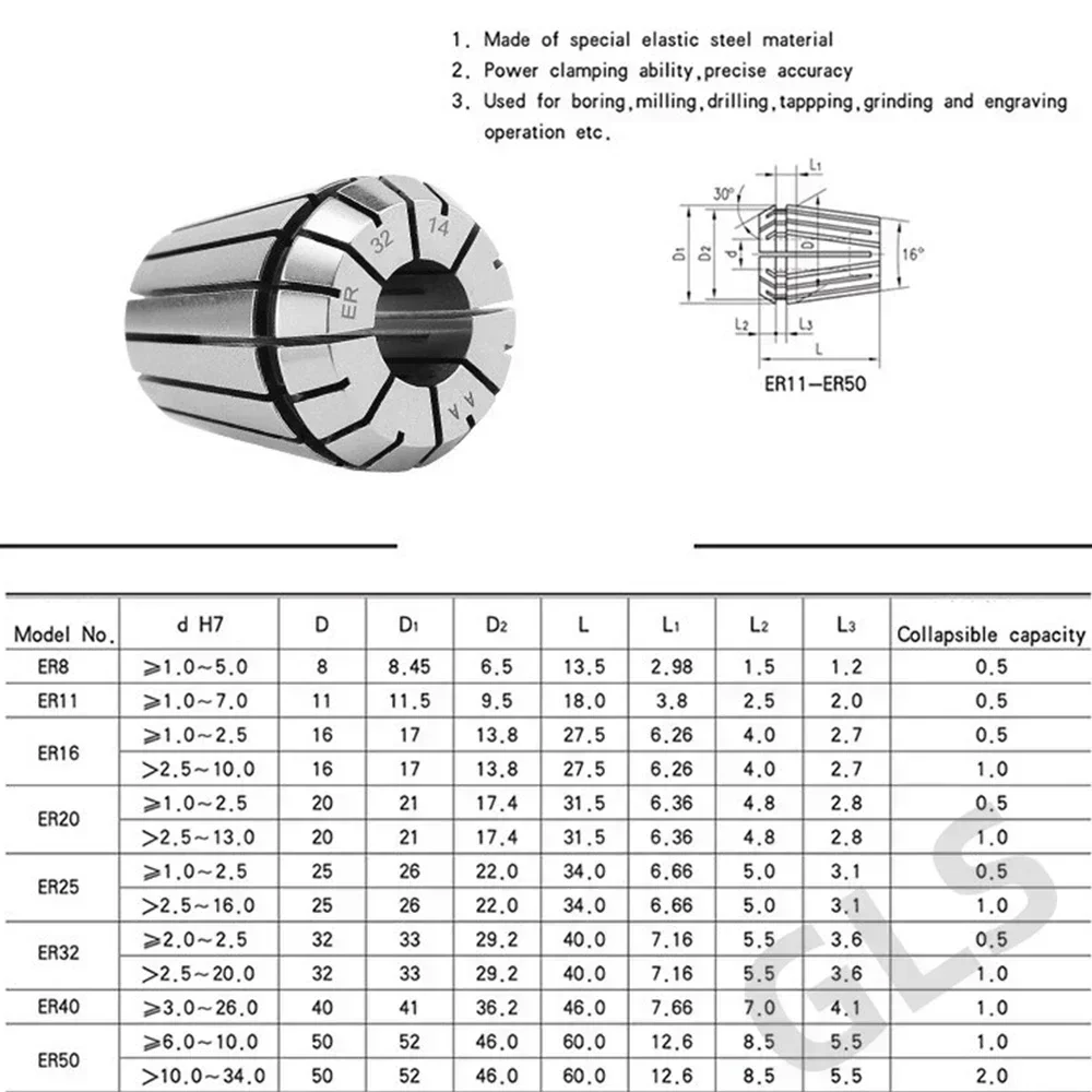 Imagem -06 - Primavera Pinça Chuck 0.005 mm para Cnc Milling Tool Titular Máquina de Gravura er Collet Chuck Terno Er11 Er16 Er20 Er25 Er32 Er40 er