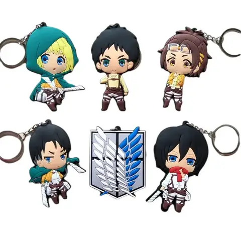 Japanese Anime Figure Attack On Titan Eren Jaeger Levi Ackerman Armin Mikasa Keychain Model Mini Cute Doll Toys