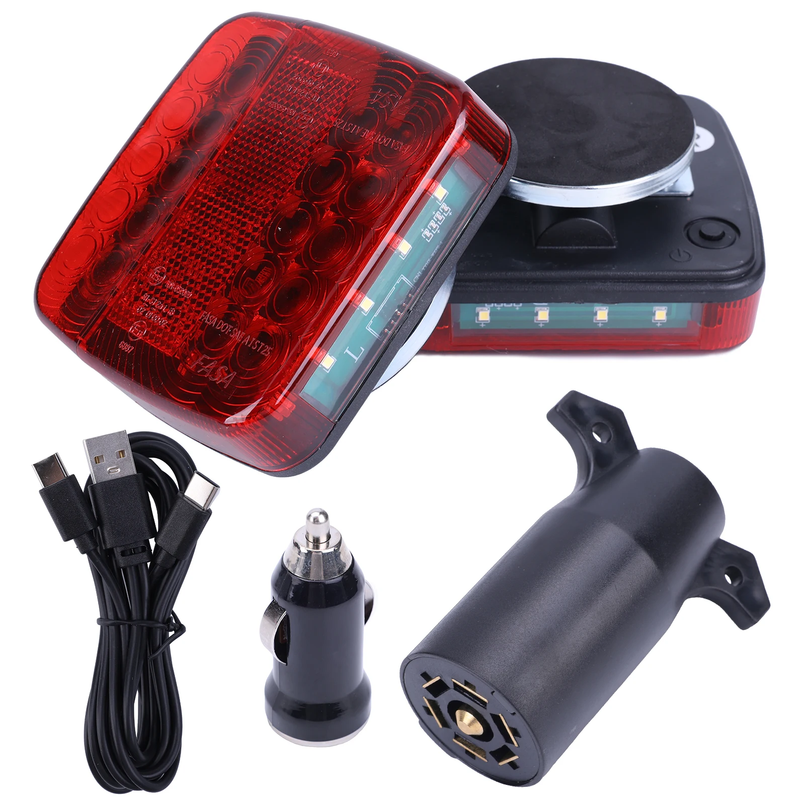 Magnetic Wireless LED Trailer Tail Lights IP65 Waterproof Portable Towing Lamp 2.4G Transmission for Truck Boat Camper RV