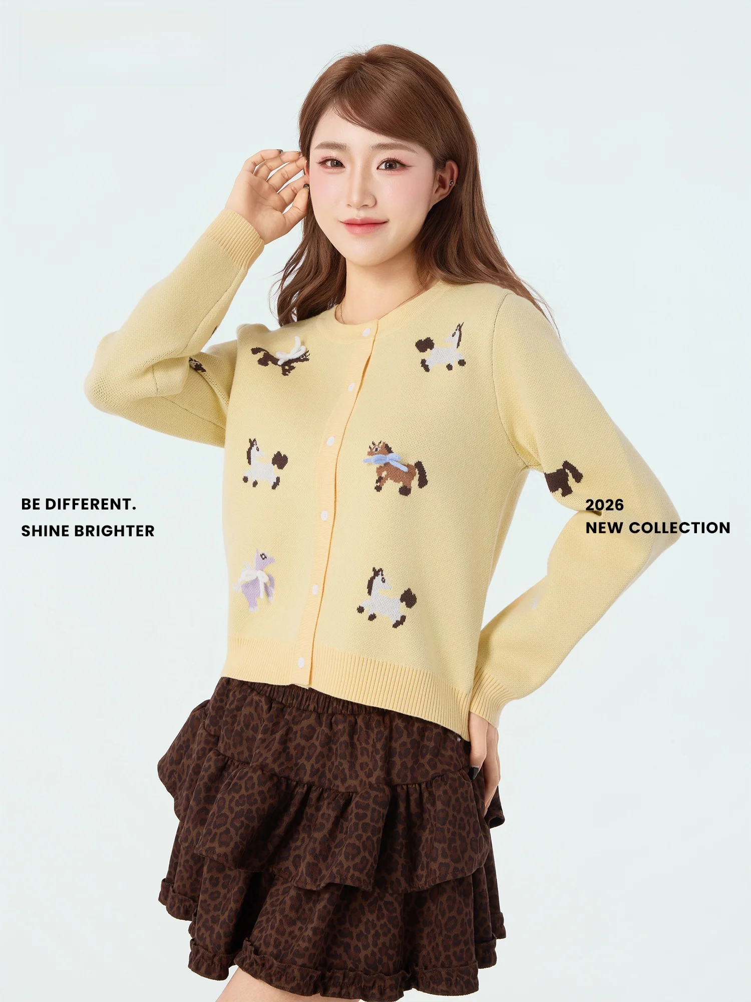 

Didimax Spring New Yellow Knitted Open Cardigan round Ne Sweater Original Design Embroidery Small C272 Long Sve ...