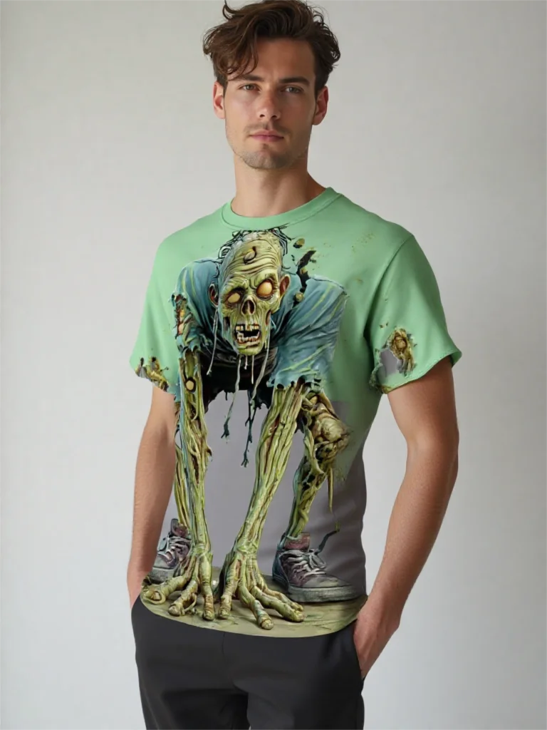

Summer Halloween Optical Illusion Zombies Men's Short Sleeve T shirt 3D Printed Crew Neck Exaggerated Horror Party Clothingg Top