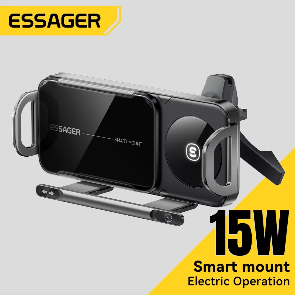 Essager Car Wireless Charger Dual Coil Fast charging Fold Screen Touch Rotation Car Phone Holder Mount For iPhone Huawei Xiaomi