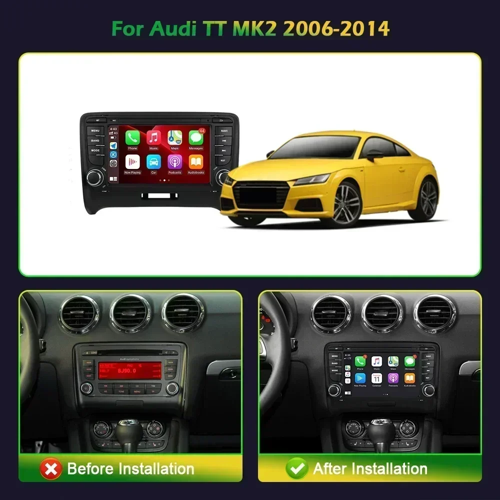 Car Radio For Audi TT MK2 2006-2014 Multimedia Wireless Carplay Android Auto Stereo Car Radio DSP Touch Screen Console Centra