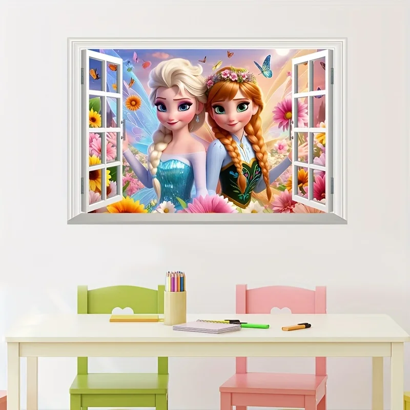 1 ملصق حائط على شكل قلعة الأميرة إلسا وآنا - تصميم نافذة سحرية، مثالي لغرف النوم وغرف المعيشة، مما يخلق مساحة مريحة وحالمة على شكل أميرة