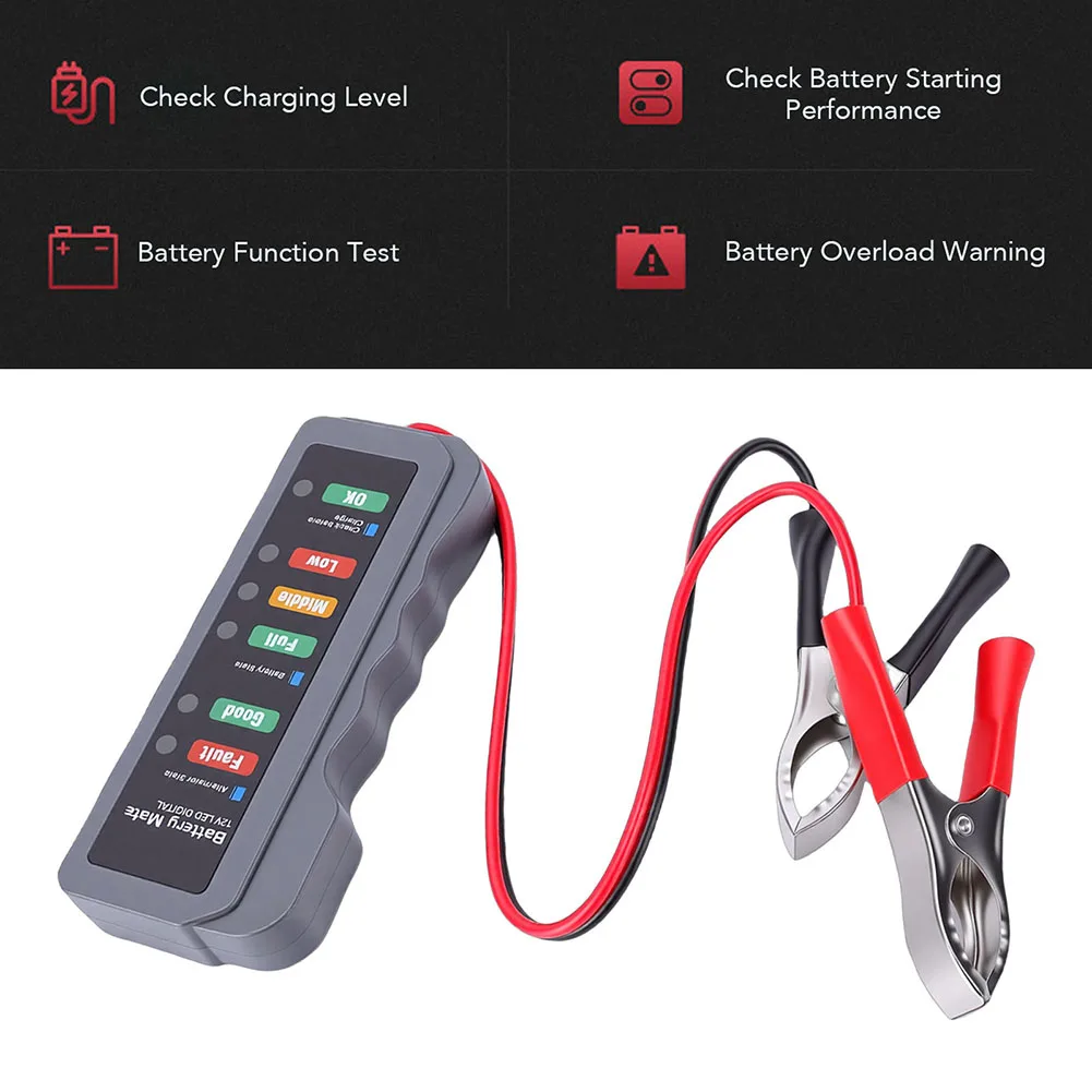 12V Automotive Battery Tester 6 LED Lights Display Car Motorcycle Digital Alternator Battery Testers Plastic Power Tool
