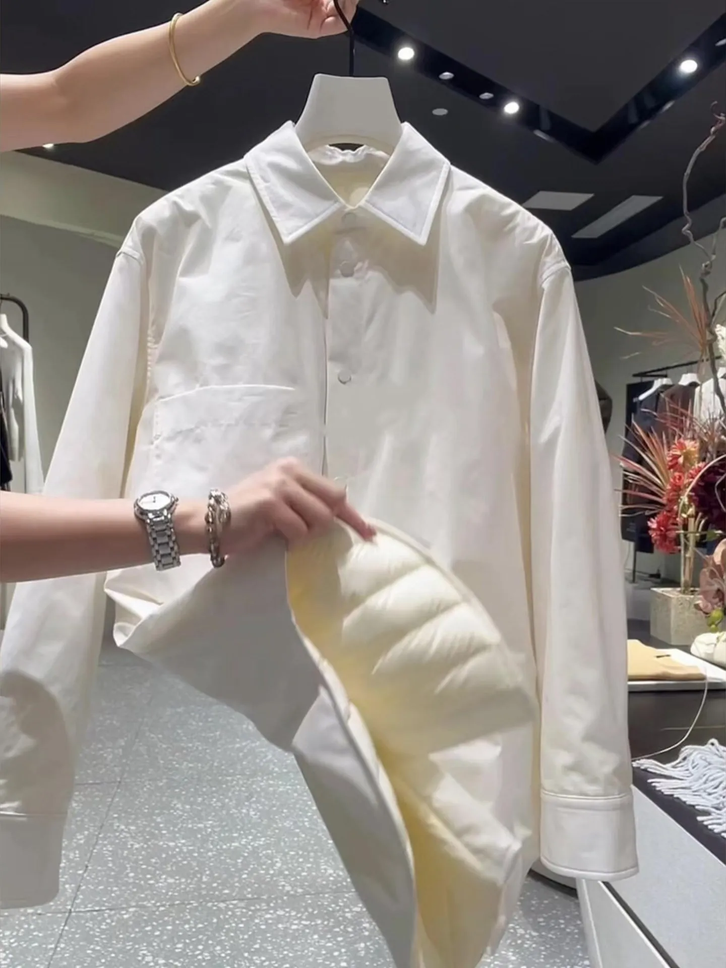 

White Cotton Shirt Jacket Commute Casual Professional Style Winter New Fashion Simple Match Women's plus Size Inner Wear