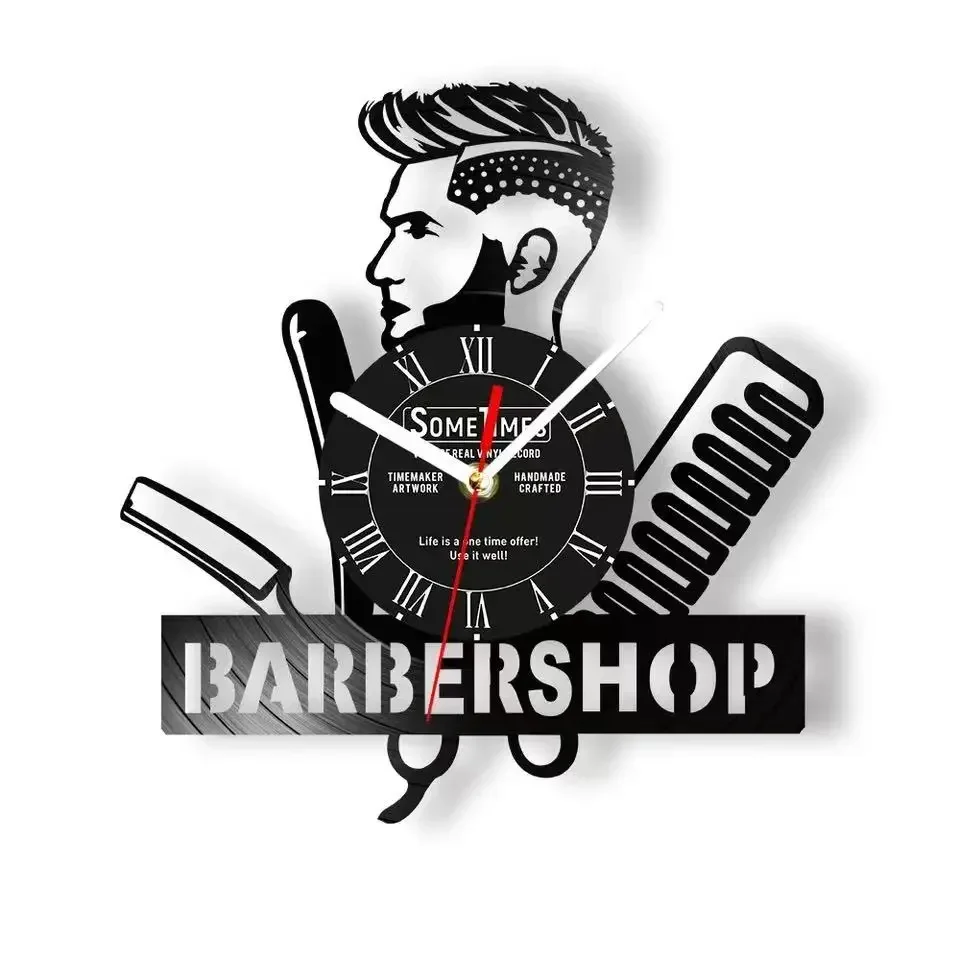 Custom Barber Shop Name Sign Vinyl Record Wall Clock for Man Club Hair Salon Personalized Hairdresser Name Decorative Wall Watch