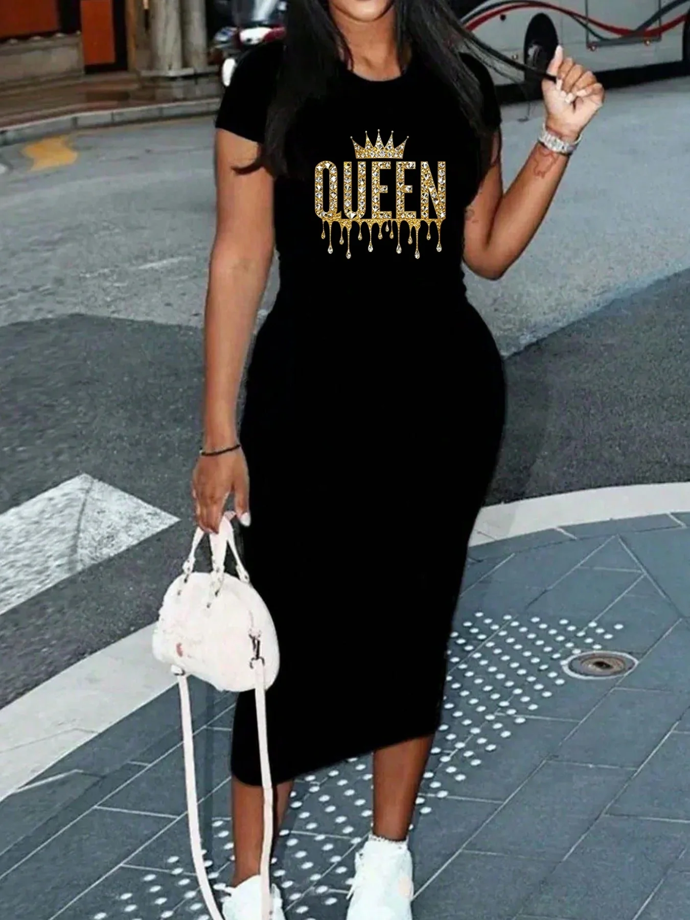 Summer women's fashionable  pattern print casual sexy slim fit short sleeved round neck T-shirt mini skirt