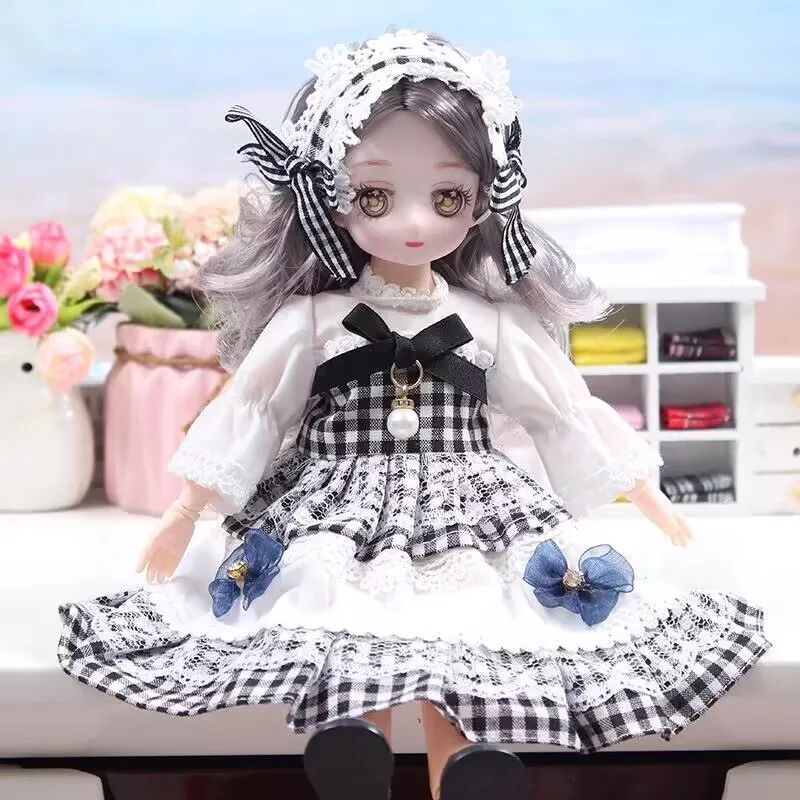 Kawaii Bjd Dolls 30cm Anime Doll Full Set 1/6 BJD 23 Joint Movable Body with Clothes Headdress Girls birthday gift Dress Up Toys