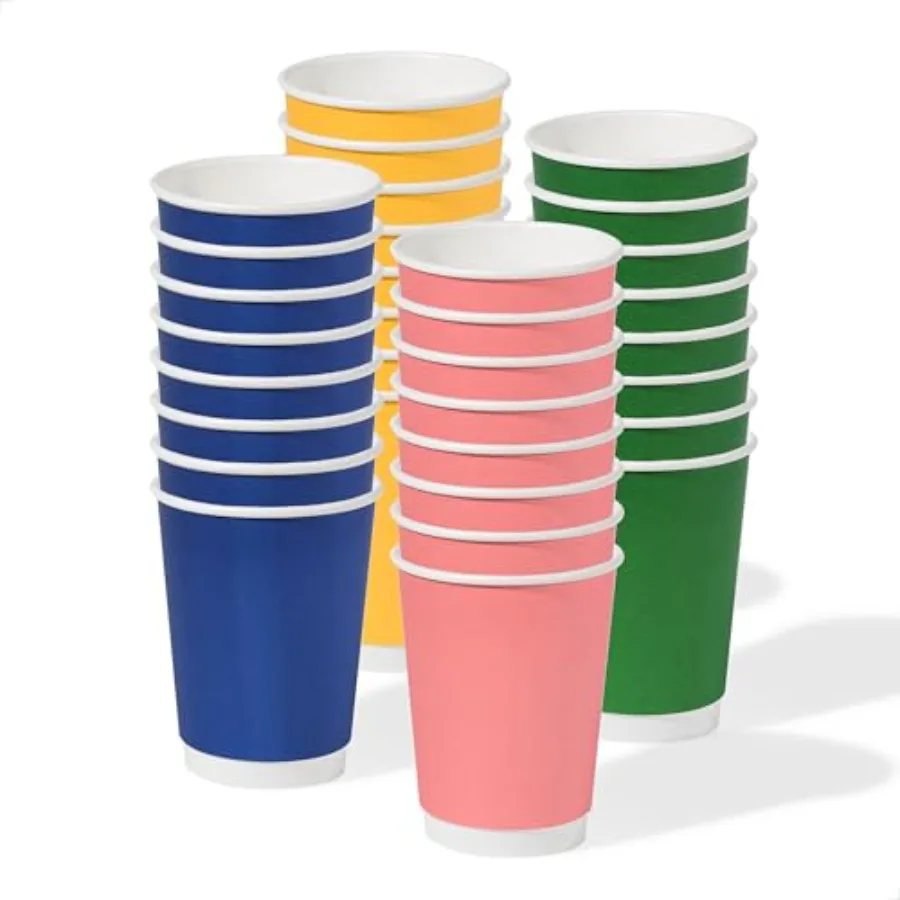 

GO 12 oz Double Wall Mix Color Paper Cup Set Premium Quality Food Safe Disposable Cups for Hot Cold Drinks Recyclable and EcoFr