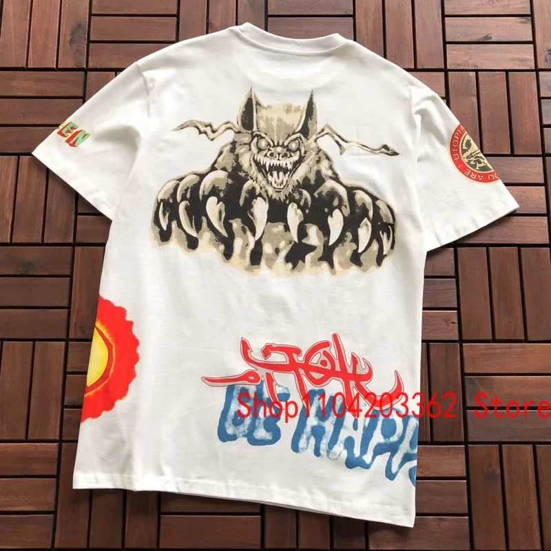 Real Photo UTOPIA T-shirt Tops Men Women Street Hip-hop Style Rap Tour Pop Pattern Print Cactus Jack Short Sleeve Summer Trendy