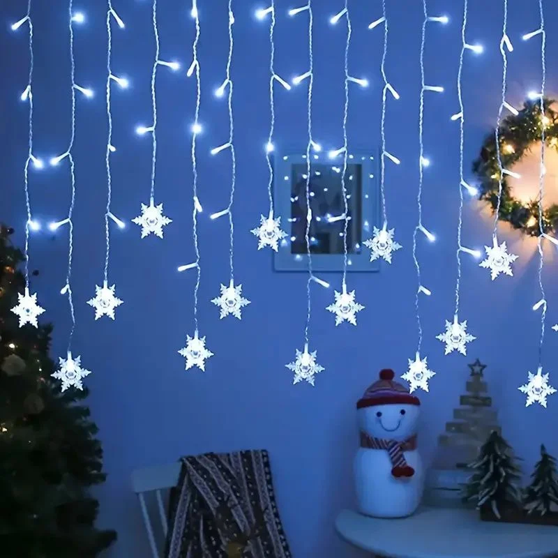 

Home Party Decoration EU Plug Garland Garden Light Outdoor LED Snowflake Curtain Icicle Fairy String Lights for Christmas Lights