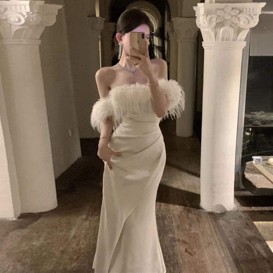 

【New style】3707 Southeast Asia 2026 women's clothing socialite white one-shoulder figure dress