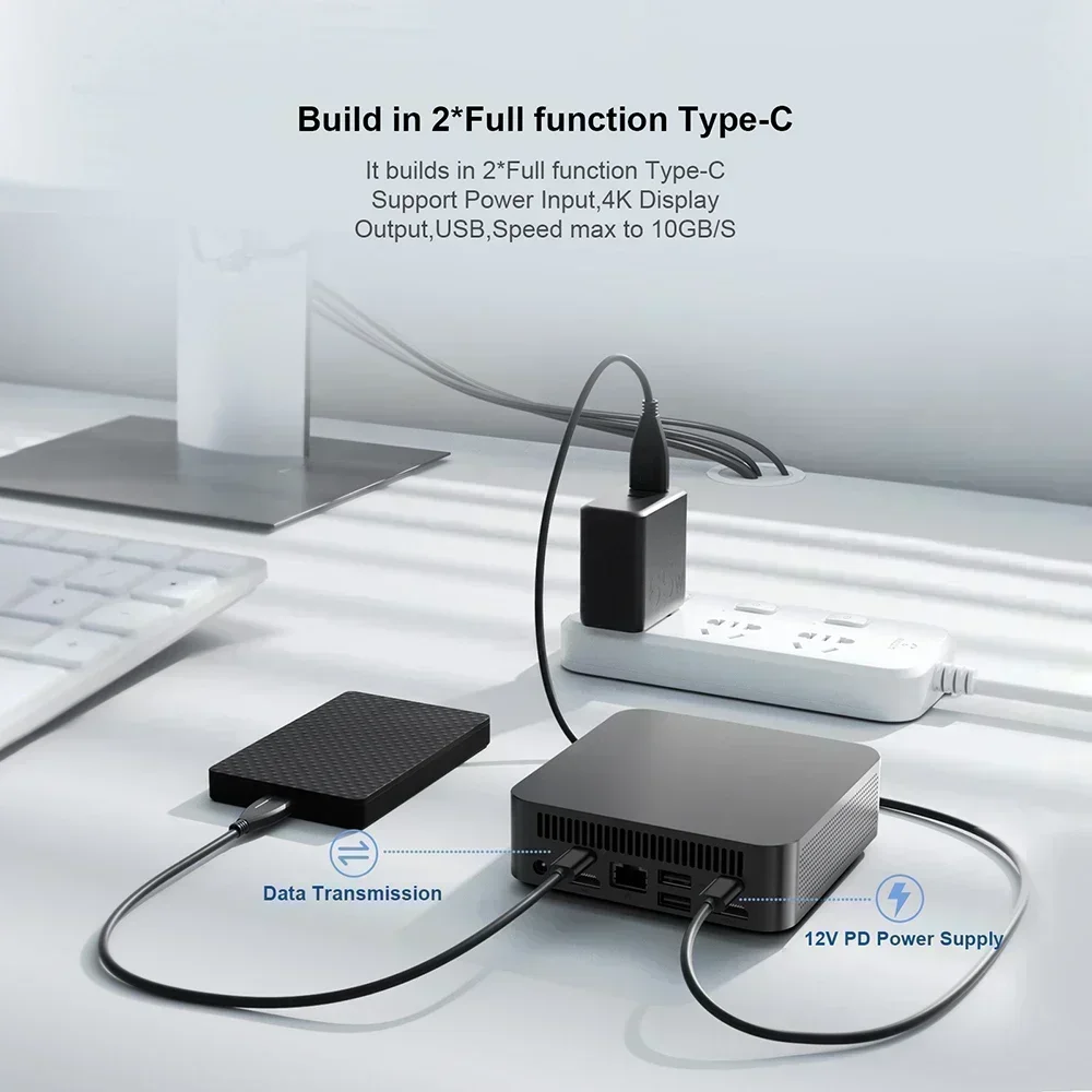 T9 Mini PC Intel Alder Lake N100 Windows 11 Ultra Small Pocket Computer Dual SSD Full Function Type-C 4K 60Hz RGB Output