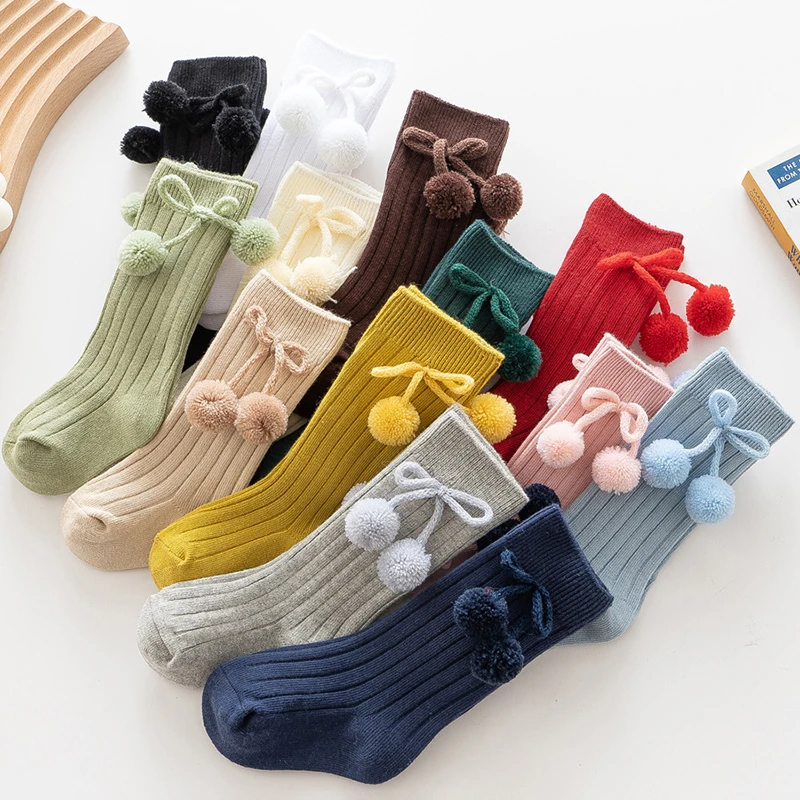 Chaussettes en coton pour tout-petits, Chaussettes hautes pour bébés, Chaussettes hautes pour filles, Chaussettes longues pour bébé, Chaussettes