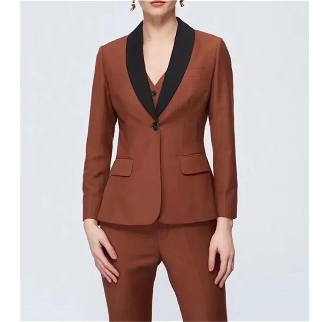 

New Women Business Suits Blazer Jacket Pants Vest Three Piece Single Breasted Black Shawl Lapel Outwear Fashion Costume Set