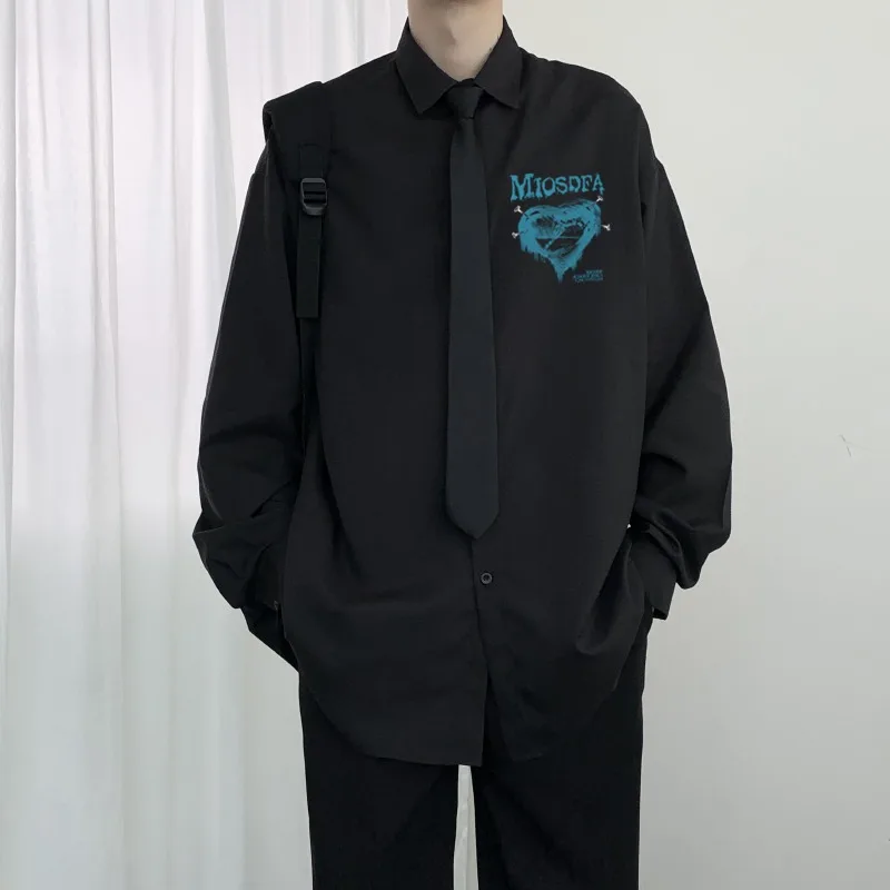 

Spring Large Size 300 Pou Hong Kong Sle Retro Long Sve Men's Loose Casual Drapey White irt Comfortable Fit Faionable