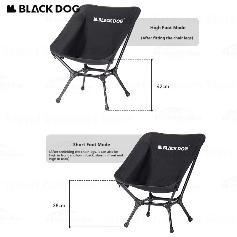Naturehike BLACKDOG كرسي القمر في الهواء الطلق ارتفاع منخفض قابل للتعديل التخييم السفر نزهة كرسي الشاطئ ارتفاع مقعد واسع 900D أكسفورد القماش